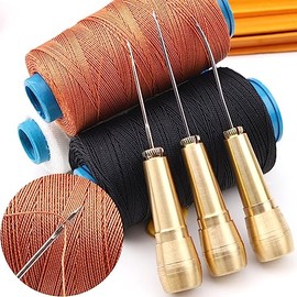 Oumefar Punzón de Costura de Cuero, Punzón de Aguja de Costura 3 Agujas Coser a Mano Zapato Reparación kit de Herramientas para Costura de Cuero Hecho a Mano de cuero
