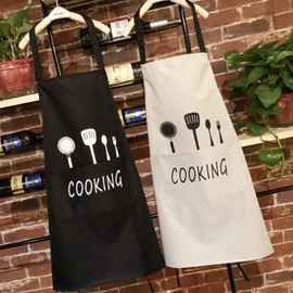 LINKLKBOY Women's Aprons, Waterproof Cooking Aprons with Pockets, Adjustable Kitchen Aprons, BBQ Aprons, Bib Aprons, Kitchen Aprons, Gifts for Men and Women (Black/White), Black and White