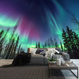 FENDROM Forest Wall Tapestry for Bedroom Aesthetic Fantasy Galaxy Starry Night Tapestries Wall Hanging Green Landscape Ceiling Backdrop Decor for Living Room Dorm
