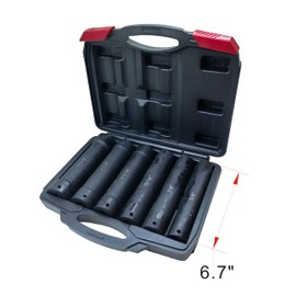 1/2 Inch Drive Extra Deep Impact Socket Set, 6.7" Long，6-Piece，Includes Sizes 3/4", 7/8", 15/16", 1-1/16", 1-1/8", 1-1/4", with Storage Case， for Long Threaded Rods，Bolts or Studs