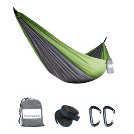 STEINWEBER Ultraleichte Hängematte für Camping & Wandern - Fallschirmseide 285x160cm für 2 Personen - 250kg Traglast (Grün)