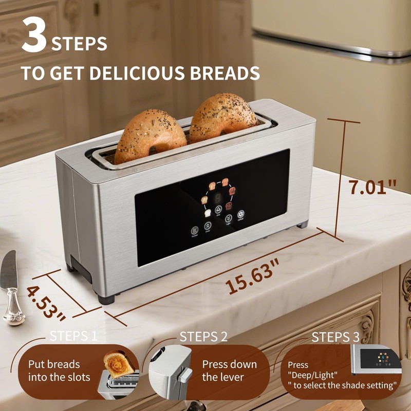 Touch Screen Toaster with Defrost & Removable Tray, 2 Slice