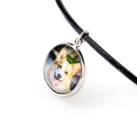 Art-Dog Art dog collar with dog photo, handmade collar with strap, anti-allegrhine pendant without nickel, length 50 cm, diameter of the photo 14 mm, Non-precious metal, No Gemstone