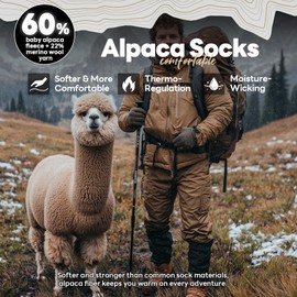 Alpaca Socks for Men and Women, Heavyweight Thermal Thick Warm Alpaca Wool Boot Sock for Hunting, Hiking, Moisture Wicking L Black&Dark Gray&Walnut Brown