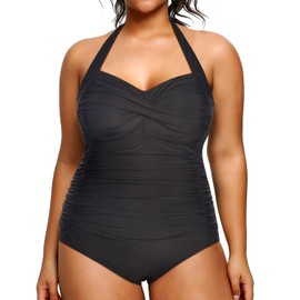 Yonique Plus Size Bathing Suit for Women One Piece Swimsuit Tummy Control Halter Tops for Women Swimwear Black 16 Plus