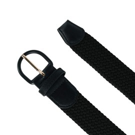 CTM Men's Elastic Braided Belt with Covered Buckle, Black, Large