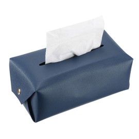 sourcing map Tissue Box Cover with Button Rectangle Tissue Box Holder PU Leather Facial Tissue Paper Dispenser for Tabletop Bathroom Bedroom Kitchen (Navy, 6.7 x 4.3 x 3.1 Inch)