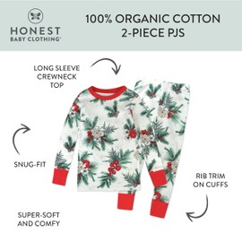 HonestBaby Multipack 2 4-Piece Pajamas Sleepwear 100% Organic Cotton Infant Baby and Toddler Boys, Girls, Unisex, Holiday Pine Floral