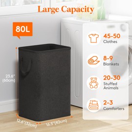 Lifewit 80L Large Tall Laundry Hamper, Collapsible Laundry Basket with Handles, Foldable Clothes Hampers for Laundry, Portable Dirty Clothes Hamper for Dorm College Bedroom Bathroom, Black