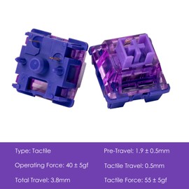 Akko V3 Lavender Purple Pro Keyboard Switch with Dustproof Stem for Mechanical Gaming Keyboard, 5-Pin Tactile Switches Pre-Lubed Switch (45pcs)
