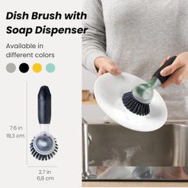Vigar Rengo Soap Dispensing Dish Brush, Dish Brush with Soap Dispenser for Pot Scrubber, Dishes, Sink Cleaner, and Kitchen Essentials, Black