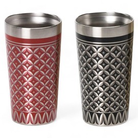 J-kitchens Cup Stainless Steel Pair Vacuum Double Layer Tumbler Pair Red Black Wooden Box 11.8 fl oz (350 ml)