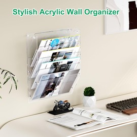TQVAI Acrylic Hanging Wall File Organizer, 5 Tier Clear Mail Document Paper Storage Holder, Office Homeschool Wall Organization for Magazine, Bill, Letter, Brochures, Clipboard