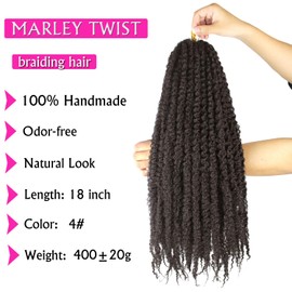 Marley Twist Braiding Hair 18 Inch Marley Hair 8 Packs Kinky Twist Hair Extensions for Afro Kinky Curly Braiding Hair Soft and Natural Crochet Hair (18 Inch 8packs,#4)