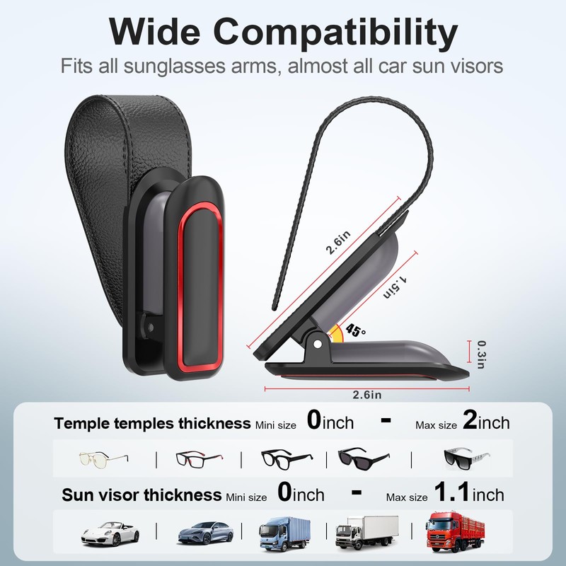 Veharvim Sunglass Holder for Car (One-Handed-Operation, Gentle & Secure Hold,
