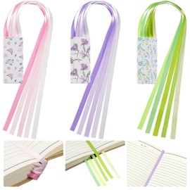 Outus 3 Pieces Bible Ribbon Bookmark Markers Artificial Leather Bookmark with Colorful Ribbons for Books(Flower Style,Vivid Color)