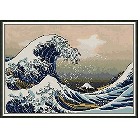 Amiiba Stamped Cross Stitch Kits, The Great Wave Off Kanagawa DIY 11CT 29.9x21.6 inch (Wave)
