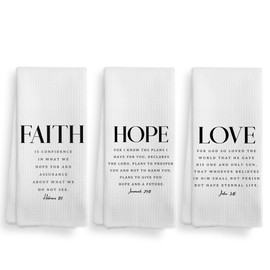 NOQL Christian Bible Scripture Love Hope Faith Kitchen Towels and Dishcloths Set of 3,Religious Absorbent Drying Cloth Hand Towels Tea Towels for Bathroom Kitchen,16×24 inches