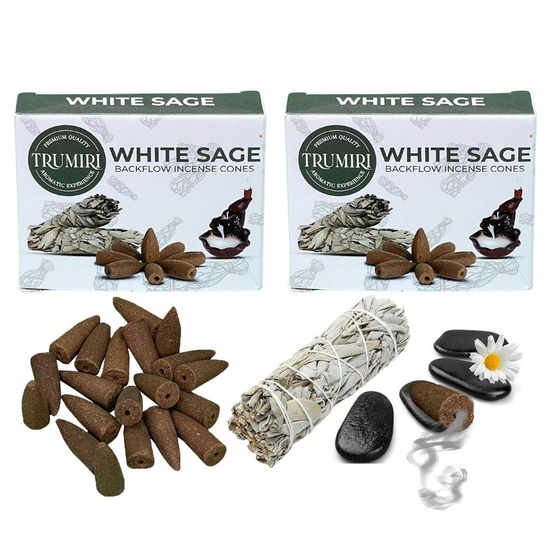 TRUMIRI White Sage Backflow Incense Cones - 20 Waterfall Cones