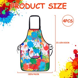 Children's Adjustable Painting Apron - 4 Piece Apron Children School Painting Aprons Set Graffiti Painting Apron Painting Coat Child 6-8 Years with Pockets Reusable Craft Aprons for Crafts Painting