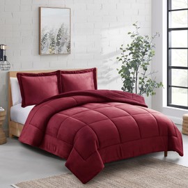 Sweet Home Collection King 3 Piece Sherpa Comforter Set - Plush Bedding Ensemble with Soft Sherpa Texture and Coordinated Shams for Supreme Bedroom Comfort, King, Burgundy Red