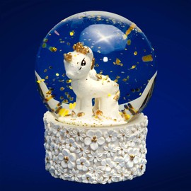 SIKORA SK09 Small Glass Decorative Snow Globe Unicorn White Gold Diameter 45 mm