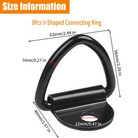 8 Pack V Eyelet Rings Tie Downs, Heavy Duty Carbon Steel Anchors Hooks, Lashing Rings for Kayak Securing and Loads Surface Mount, Trailer,Truck Bed, Bracket, RV, Boats Cargo, Cars (Black, 400kg)