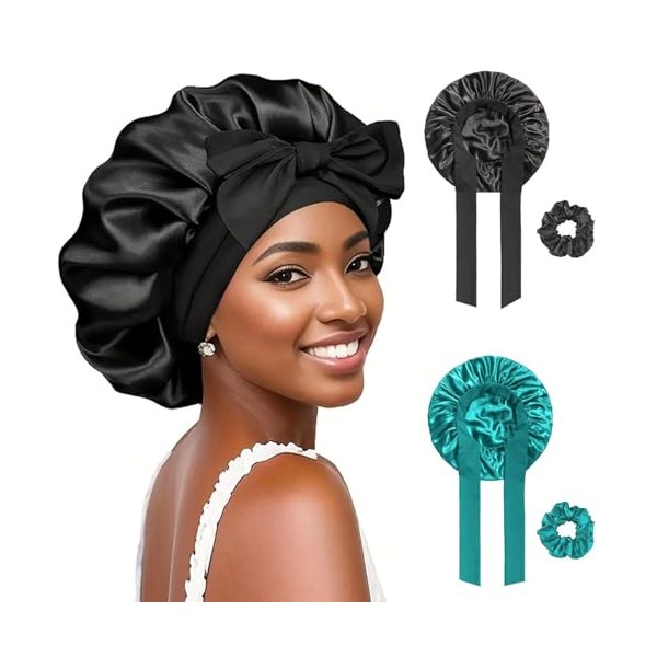 FOLAI 2 Stück Schlafmütze Satin Bonnet Nacht Schlaf Mütze Verstellbare