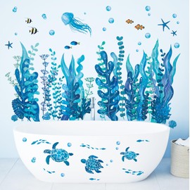 DECOWALL DS12-8084 Under The Sea Seaweed Wall Stickers Fish Turtle Ocean Grass Jellyfish Wall Decals Baby Nursery Kids Bedroom Bathroom Wall Décor