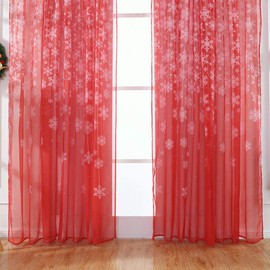 Omabeta Cortina de Ventana Elegante Patrón de Copo de Nieve Gasa de Ventana para Comedor para Sala(Red Snowflake)