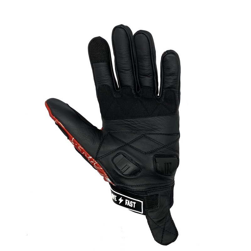 Live Fast Red Paisley Motorcycle Gloves M - Best Mountain