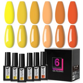 beautilux Yellow Gel Nail Polish Set- 6 Pcs Orange Yellow Hema-Free Gel Polish Color Soak Off LED Gel Nail Manicure for Women Girls