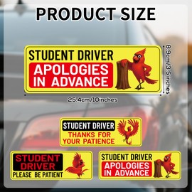 6pcs Funny Student Driver Car Magnets, 10x3.5in Reflective New Driver Signs Please Be Patient Magnetic Bumper Sticker Removable Safety Attention Sign for Rookie