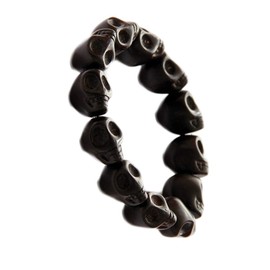 Punk Personality Colorful Skull Bead Skeleton Bracelets Delicate Gothic Charm Head Bone Stone Seed Elastic Strand Bracelets Tibetan Prayer Mala Bangle for Men Women Hip Hop Jewelry-C black