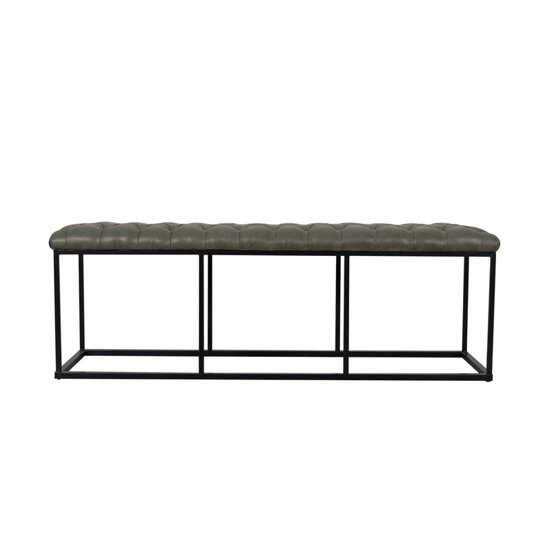 HomePop Upholstered Button Tufted Decorative Bench with Metal Base, Gray