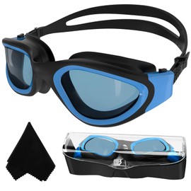 Polarised swimming goggles, adults, teenagers, anti-fog UV protection, waterproof, clear view, easy to adjust with soft nose bridges for men and women.