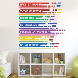 PLIGREAT Inspirational Words Wall Decals, Colorful Positive Affirmation Wall Stickers Rainbow Color Vinyl Removable Wall Art Decor for Playroom Classroom Bedroom Library Reading Room Door Decoration