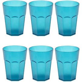 ENGELLAND - 6 x Plastic Cups Drinking Cups Turquoise Cocktail Cups 400ml with Measuring Line Stackable Reusable Plastic Frost Effect Reusable Party Cups Drinking Glass