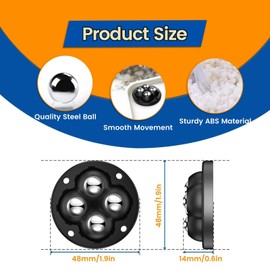 Self Adhesive Caster Wheels, Appliance Rollers for Kitchen Appliances, 360° Swivel Universal Wheel Mini Ball Transfer Roller for Storage Box, Small Furniture (with 4 Ball Bearings, Black, 24 PCS)