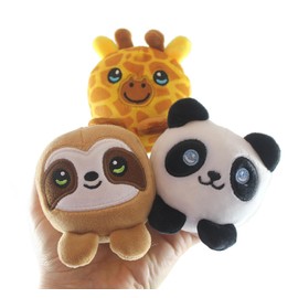 Set of 3 Safari Animals - Giraffe, Sloth, Panda - Cute Ball Plush Stuffed Animals- Adorable Mini Plushie Stuffie