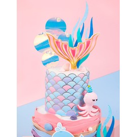 GallaRato 8 piezas de decoración de pastel de sirena con purpurina bajo el mar, suministros de fiesta bajo el mar, decoración de pastel de sirena, decoración de pasteles de animales del océano