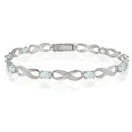 Ice Gems Sterling Silver Genuine or Created Gemstone Infinity Link Bracelet, 9 inch, Metal, Created Opal