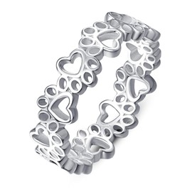 PRAYMOS Dog Paw Rings for Women S925 Sterling Silver Cute Cat Puppy Paw Print Ring Stackable Ring Pet Jewelry Gifts Size 5-11, 8.5, Paper, No Gemstone