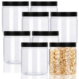 Lainrrew 8 Pcs 14oz Plastic Jars with Lids, Clear Plastic Slime Containers Plastic Round Storage Jars Container Wide Opening Storage Jars for Kitchen, Home, Crafts Storage