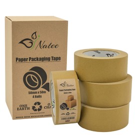 NATEE® Kraft Paper Packaging Tape | Fully Recyclable Sticky Tapes | Strong Eco-Friendly Kraft Paper for Packing Parcels and Boxes | Brown Paper Packaging for Moving House | 50 Metres x 48mm (4)