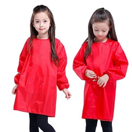 MESU Art Smock for Kids Colorful Painting Smock Children Artist Smock Waterproof Smock Full Coverage Long Sleeve Smock with Pocket Red 3XL