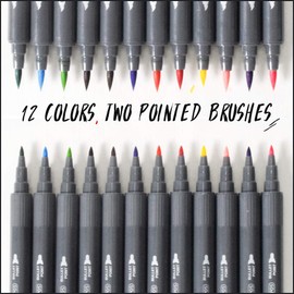 SAYEEC Dual Watercolor Brush Pens 12 Colors Art Coloring Markers Fine and Brush Tip Drawing Pens Artist Colored Markers for Adult Coloring Books Doodling Bullet Journaling Hand Lettering Calligraphy