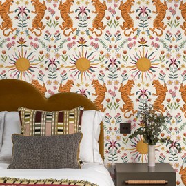 JiffDiff Beige Tiger Peel and Stick Wallpaper - Removable Self Adhesive Wall Paper for Bedroom, Living Room, Nursery Waterproof DIY Wall Decor (17.3" x 120")