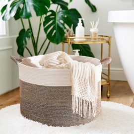 CLHMILY&Z Round Cotton Rope Storage Basket - 22x14.2 Inches - Stylish Nursery Storage Bin, Baby Toy Organizer, Soft Cotton Basket for Home Decor, Multi-Purpose Storage Solution