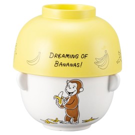 Sunart SAN4275 Curious George Soup Bowl and Rice Bowl Set, Mini, Simple Line, Made in Japan